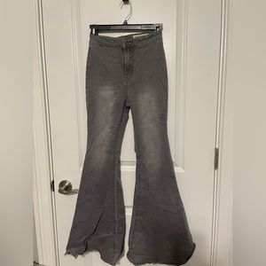 Boutique gray distressed wide leg flare jeans. Fits XS. Like new